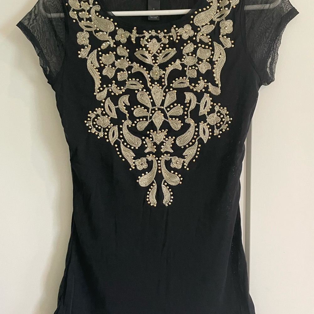 INC embroidered black mesh top in size S - Picture 3 of 6